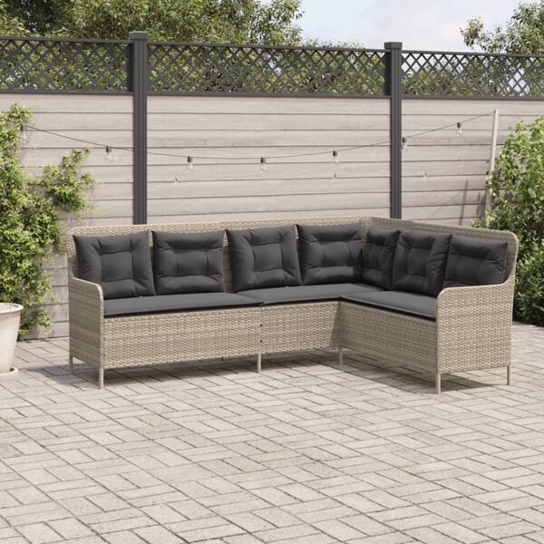 vidaXL Canapé de jardin avec coussins forme de L gris clair poly rotin