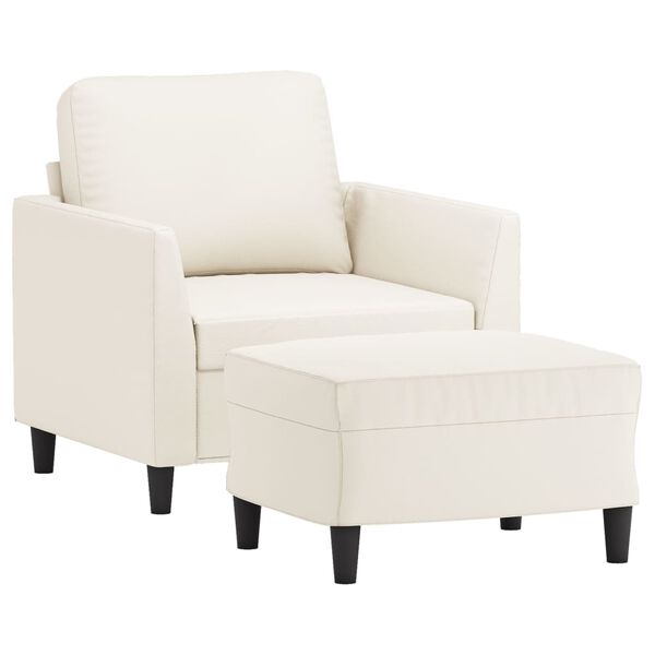 vidaXL Fauteuil avec repose-pied Cr&egrave;me 60 cm Similicuir