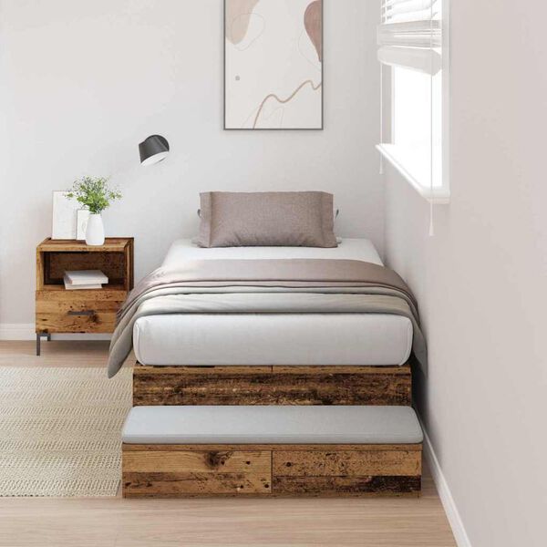 vidaXL Cadre de lit avec rangement Bois Ancien 90 cm Bois d'ing&eacute;nierie