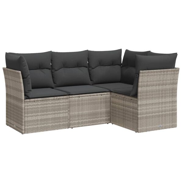 vidaXL Salon de jardin 4 pcs avec coussins gris clair r&eacute;sine tress&eacute;e