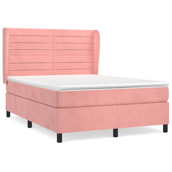 vidaXL Sommier &agrave; lattes de lit avec matelas Rose 140x190 cm Velours