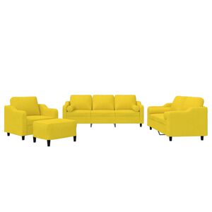 vidaXL Ensemble de canap&eacute;s 4 pcs avec coussins jaune clair tissu