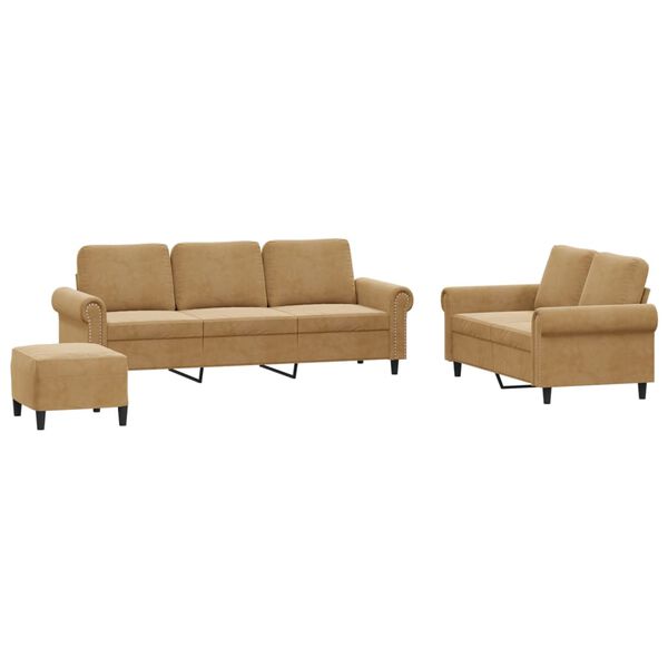 vidaXL Ensemble de canap&eacute;s 3 pcs avec coussins Marron Velours
