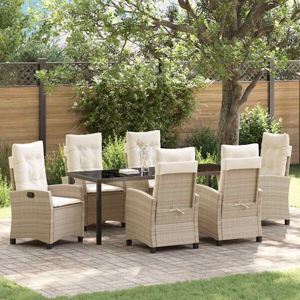vidaXL Ensemble de salle &agrave; manger pour jardin 7 pcs Beige polyrotin