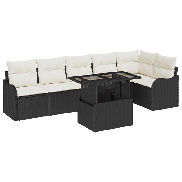 vidaXL Ensemble de canap&eacute; de jardin 7 pcs Noir Poly Rattan