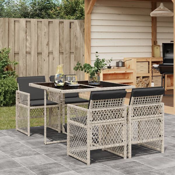 vidaXL Ensemble &agrave; manger de jardin et coussins 5 pcs gris clair rotin