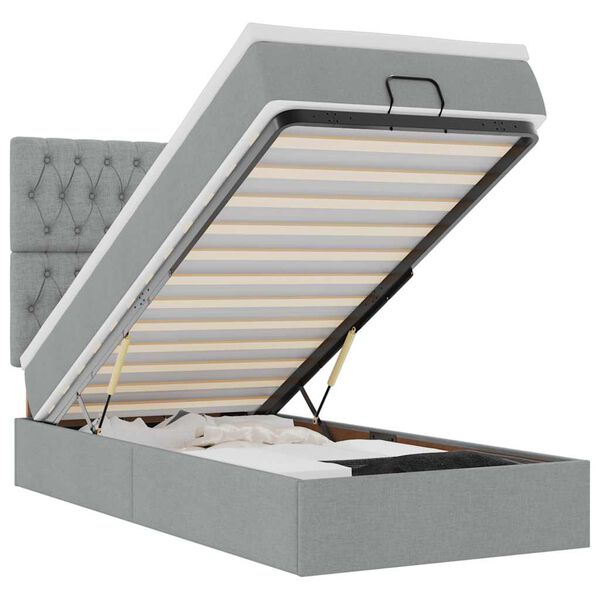 vidaXL Lit ottoman avec matelas gris clair 90x200 cm tissu