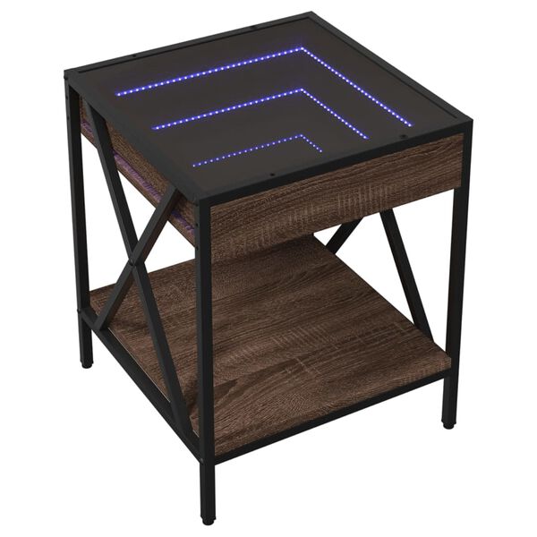 vidaXL Table de chevet avec LED infini ch&ecirc;ne marron 40x40x49 cm