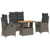 vidaXL Ensemble &agrave; manger jardin 4pcs et coussins Gris R&eacute;sine tress&eacute;e
