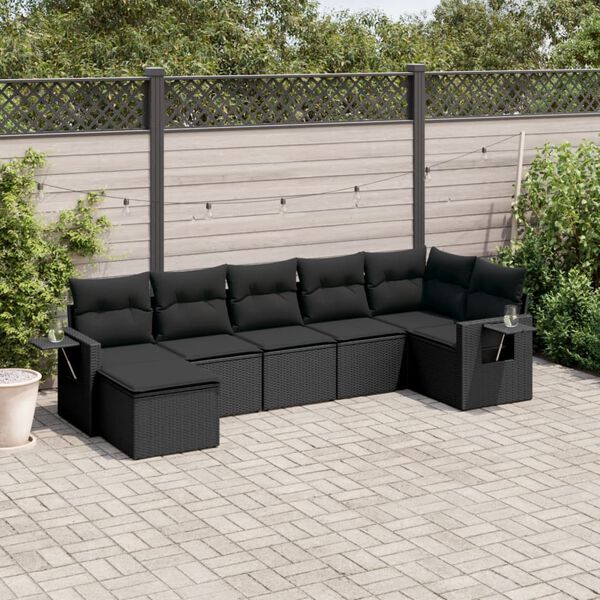 vidaXL Salon de jardin 7 pcs avec coussins noir r&eacute;sine tress&eacute;e