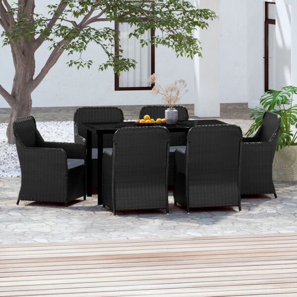 vidaXL Ensemble à manger de jardin avec coussins 7 pcs Noir