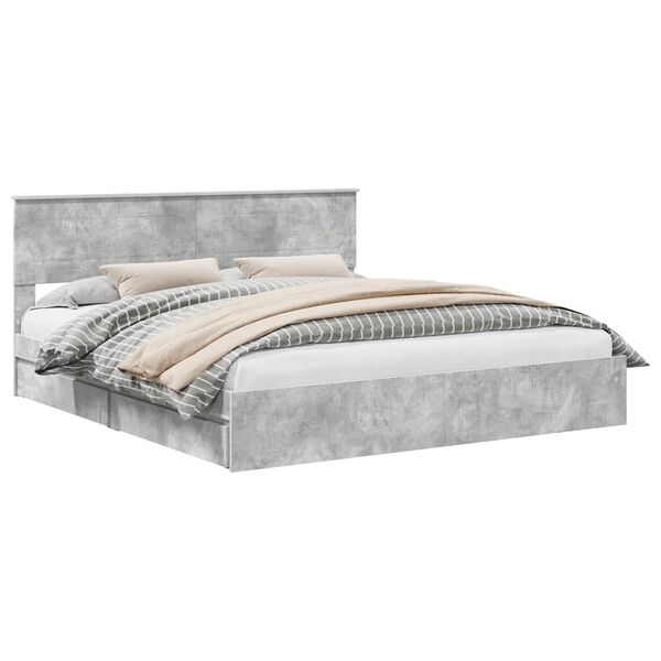 vidaXL Lit de Rangement Gris b&eacute;ton 200 x 200 cm Bois d'ing&eacute;nierie