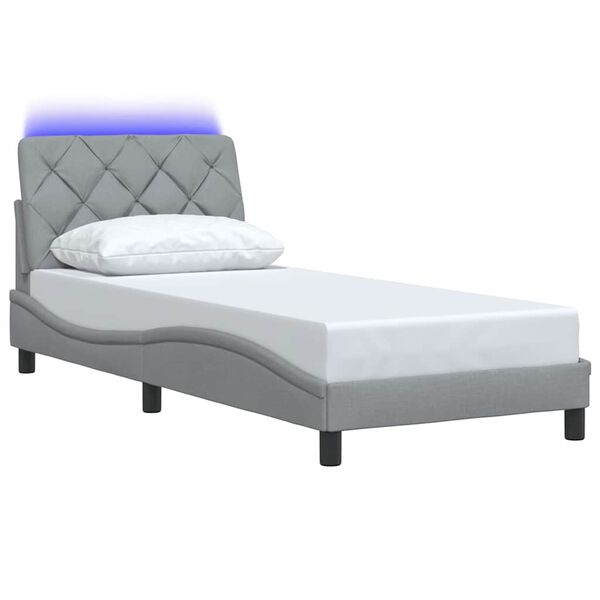 vidaXL Cadre de lit avec LED sans matelas gris clair 90x190 cm tissu
