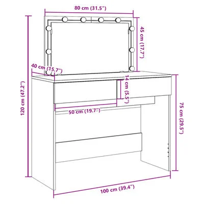 vidaXL Coiffeuse avec LED chêne sonoma 100x40x120 cm