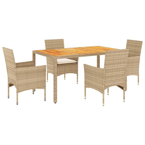 vidaXL Ensemble &agrave; manger de jardin et coussins 5pcs beige rotin acacia