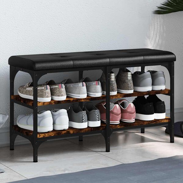 vidaXL Banc &agrave; chaussures ch&ecirc;ne fum&eacute; 82x32x47 cm Bois d'ing&eacute;nierie