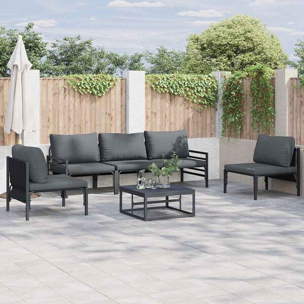 vidaXL Ensemble de canap&eacute; de jardin avec coussin 6 pcs Noir Acier
