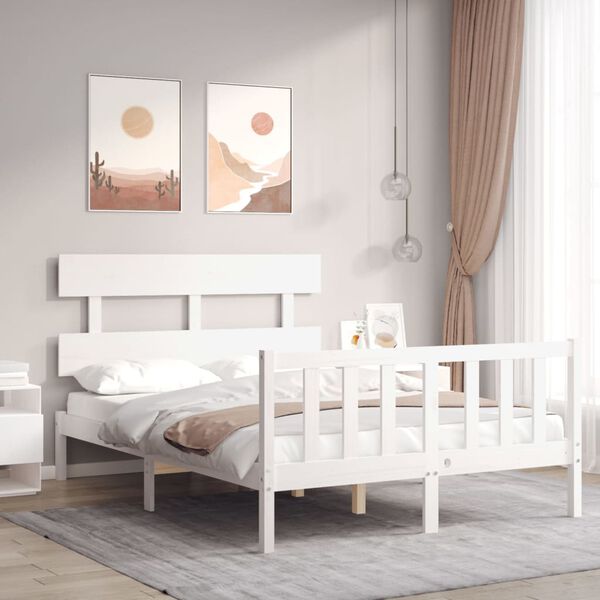 vidaXL Cadre de lit sans matelas blanc bois de pin massif