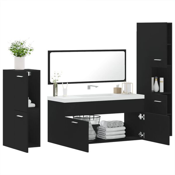 vidaXL Ensemble de meubles salle de bain 4 pcs noir bois d'ing&eacute;nierie