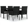 vidaXL Ensemble &agrave; manger de jardin coussins 5pcs Noir R&eacute;sine tress&eacute;e