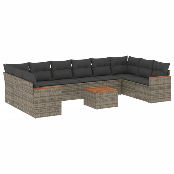 vidaXL Salon de jardin 11 pcs avec coussins gris r&eacute;sine tress&eacute;e