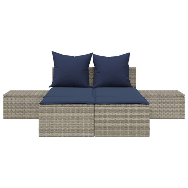 vidaXL Chaise longue double avec coussins gris r&eacute;sine tress&eacute;e