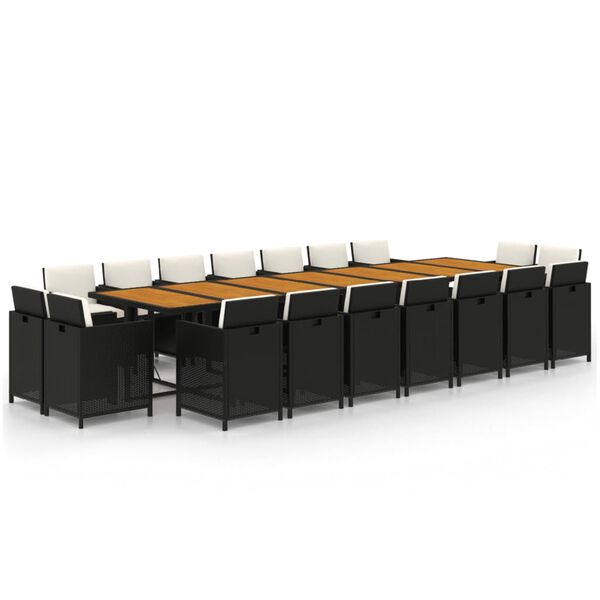 vidaXL Ensemble &agrave; manger de jardin coussins 19 pcs Noir R&eacute;sine tress&eacute;e