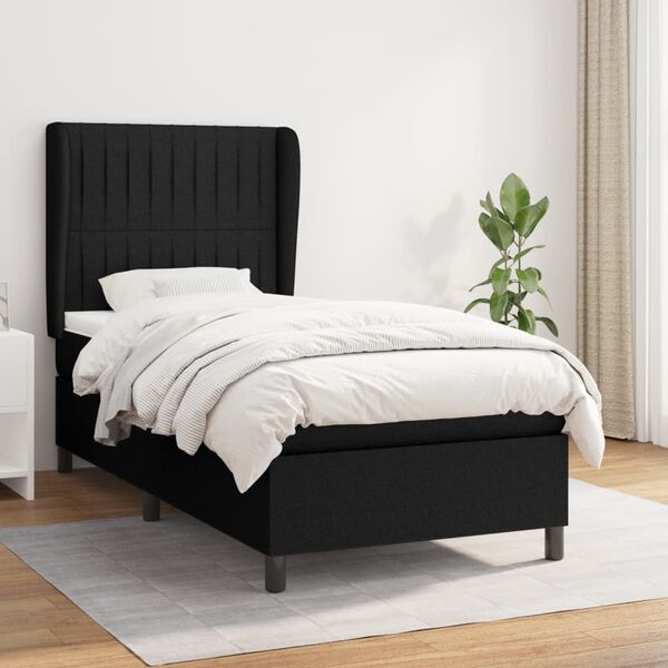 vidaXL Sommier &agrave; lattes de lit avec matelas Noir 100x200 cm Tissu