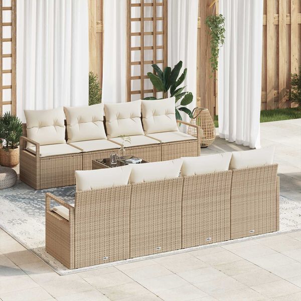 vidaXL Ensemble de canap&eacute; de jardin 9 pcs Beige et cr&egrave;me polyrotin