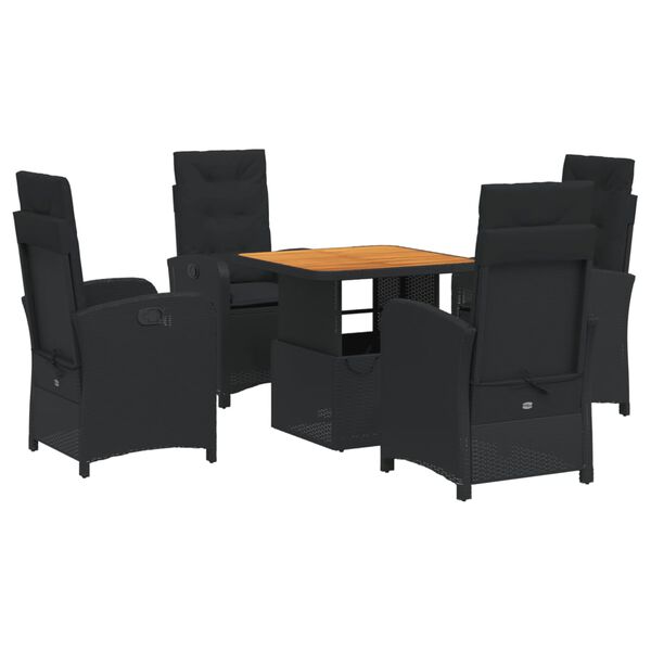 vidaXL Ensemble &agrave; manger de jardin coussins 5pcs Noir R&eacute;sine tress&eacute;e