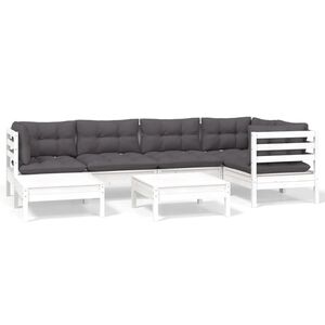 vidaXL Salon de jardin 7 pcs avec coussins blanc bois de pin massif