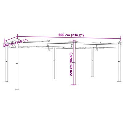 vidaXL Tonnelle de jardin avec toit rétractable crème 3x6 m aluminium