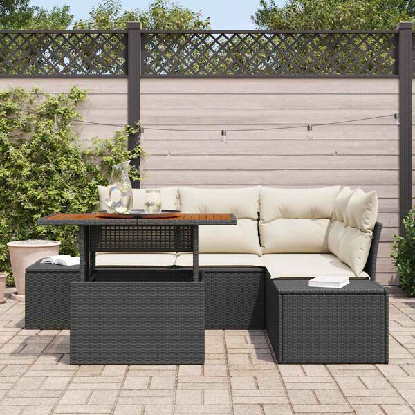 vidaXL Ensemble de canap&eacute; de jardin avec coussin 5 pcs Noir et Cr&egrave;me