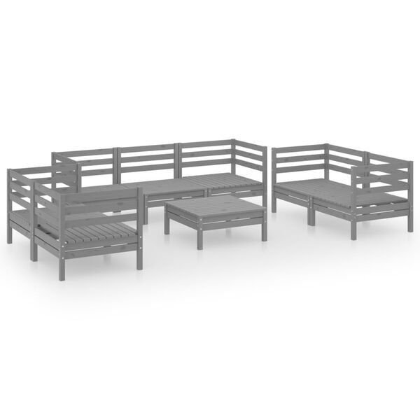 vidaXL Salon de jardin 8 pcs Gris Bois de pin massif
