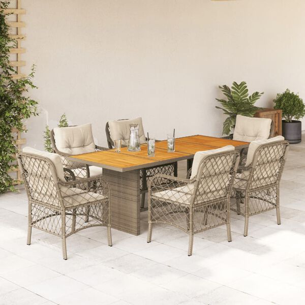 vidaXL Ensemble &agrave; manger de jardin et coussins 7 pcs beige poly rotin