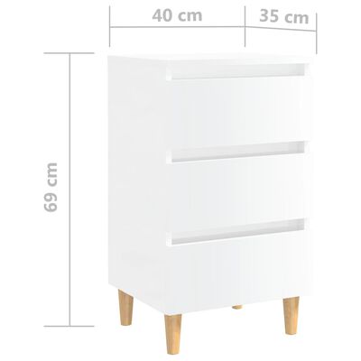 vidaXL Table de chevet avec pieds en bois blanc brillant 40x35x69 cm