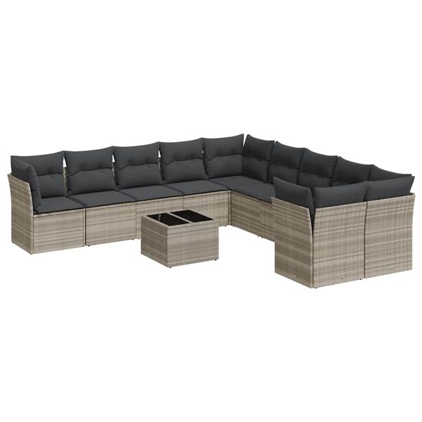 vidaXL Salon de jardin 11 pcs avec coussins gris clair r&eacute;sine tress&eacute;e