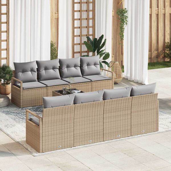 vidaXL Ensemble de canapé de jardin 9 pcs Beige et gris polyrotin