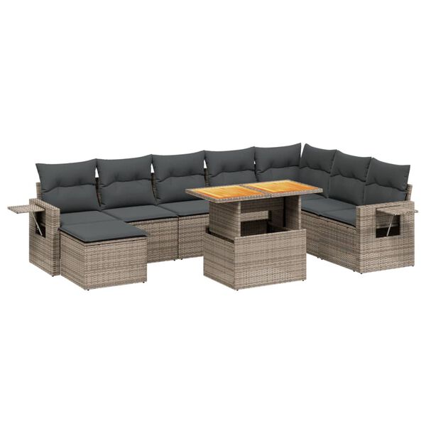 vidaXL Salon de jardin 9 pcs avec coussins gris r&eacute;sine tress&eacute;e