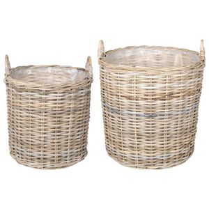 vidaXL Panier &agrave; Plantes GENDT 2 pi&egrave;ces Gris naturel Rattan Kubu