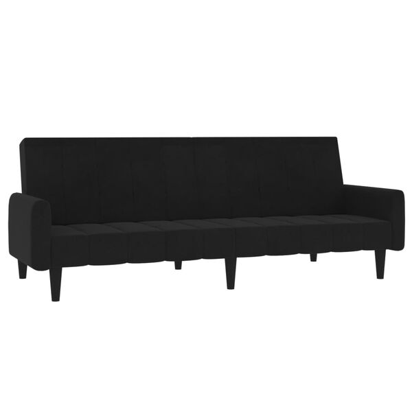 vidaXL Canap&eacute;-lit &agrave; 2 places avec tabouret Noir Tissu microfibre