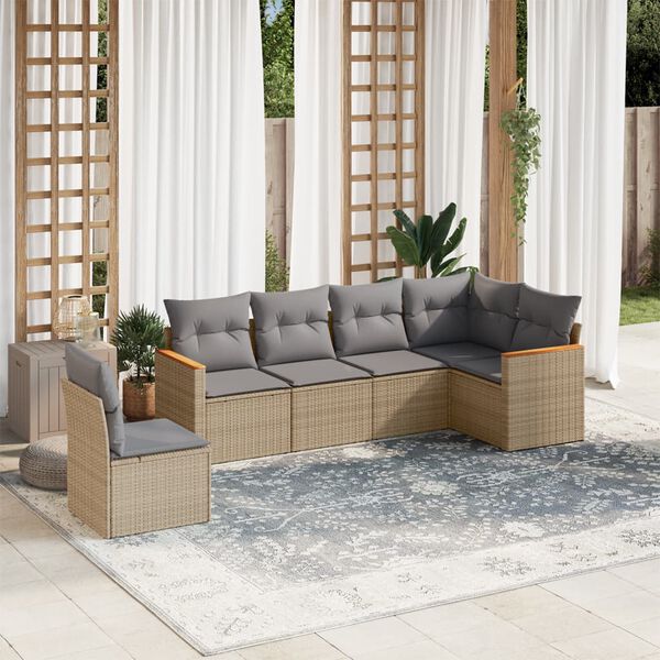 vidaXL Salon de jardin avec coussins 6 pcs beige r&eacute;sine tress&eacute;e