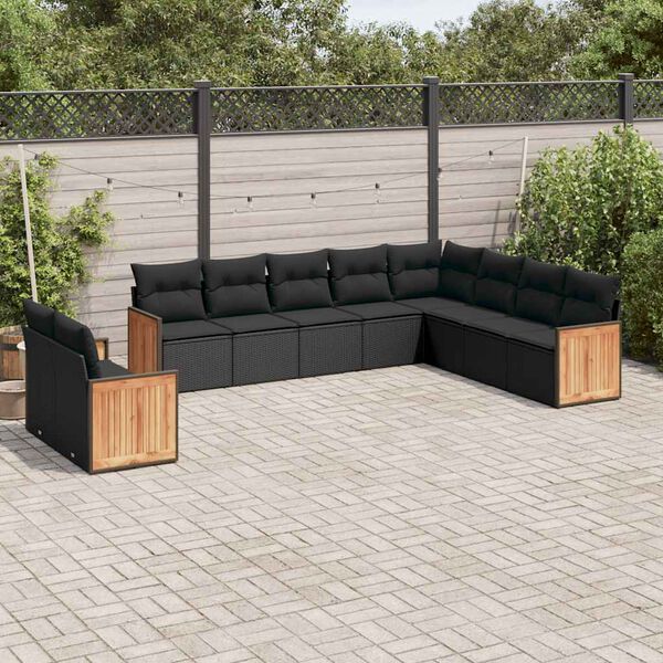 vidaXL Salon de jardin 10 pcs avec coussins noir r&eacute;sine tress&eacute;e