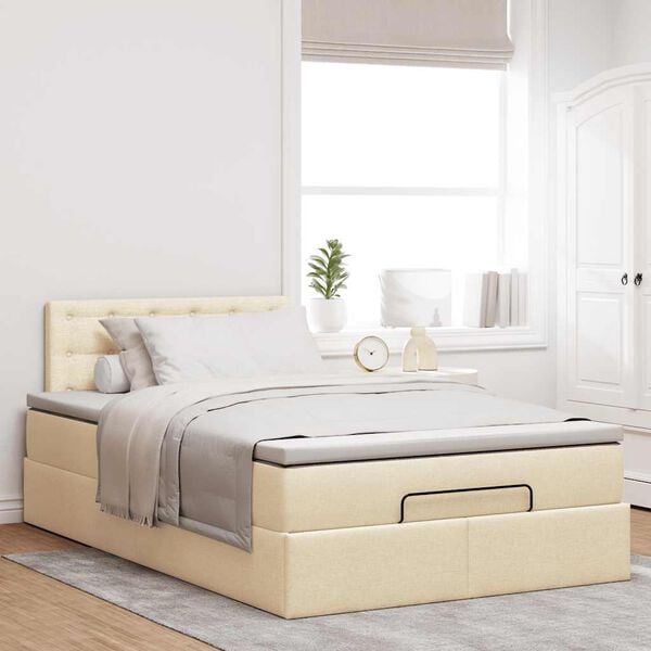 vidaXL Lit ottoman avec matelas et LED cr&egrave;me 120x190 cm tissu