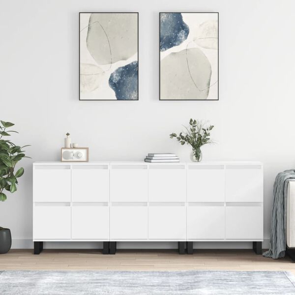 vidaXL Buffets 3 pcs Blanc Bois d'ing&eacute;nierie