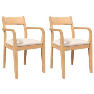 vidaXL Chaises &agrave; manger coussins 2 pcs naturel bois massif caoutchouc
