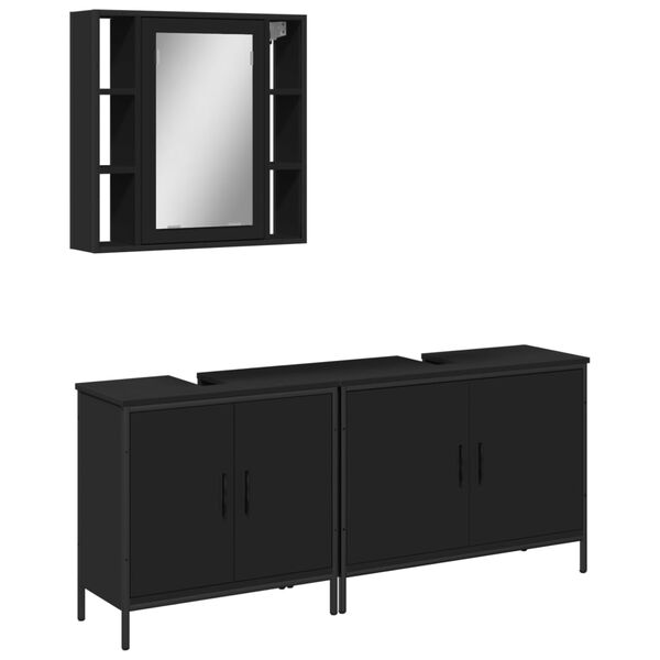 vidaXL Ensemble d'armoires salle de bain 3 pcs noir bois d'ing&eacute;nierie