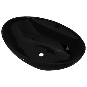 Vasque ovale &agrave; trou trop-plein/robinet c&eacute;ramique pour salle de bain
