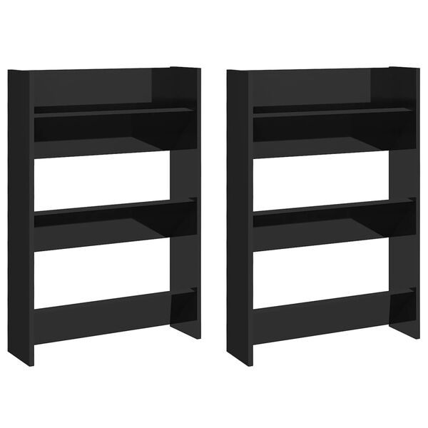 vidaXL Armoires &agrave; chaussures murales 2 pcs noir brillant 60x18x90cm