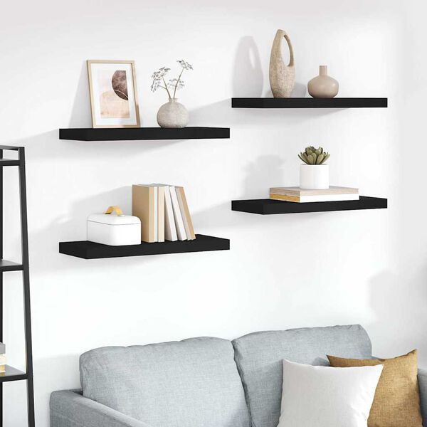 vidaXL &Eacute;tag&egrave;res murales flottantes 4 pcs noir 60x23,5x3,8 cm MDF